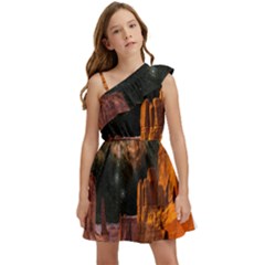 Geology Sand Stone Canyon Kids  One Shoulder Party Dress by Simbadda