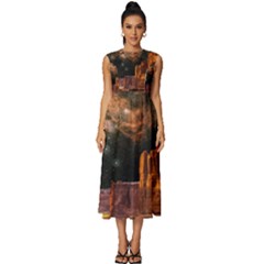 Geology Sand Stone Canyon Sleeveless Round Neck Midi Dress by Simbadda