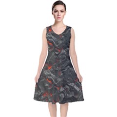 Volcanic Lava Background Effect V-neck Midi Sleeveless Dress  by Simbadda