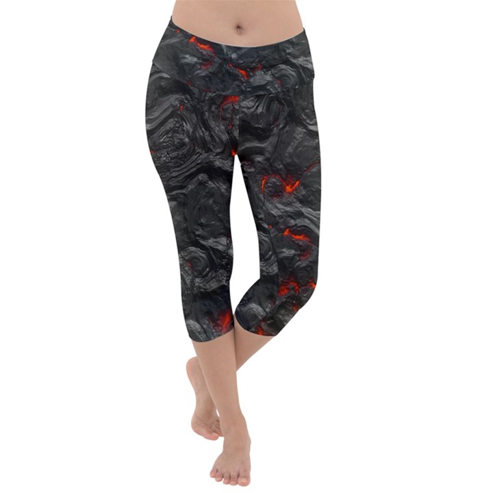 Volcanic Lava Background Effect Lightweight Velour Capri Yoga Leggings