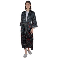 Volcanic Lava Background Effect Maxi Satin Kimono by Simbadda