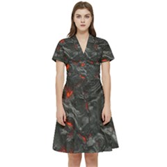 Volcanic Lava Background Effect Short Sleeve Waist Detail Dress by Simbadda