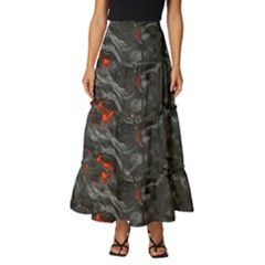 Volcanic Lava Background Effect Tiered Ruffle Maxi Skirt by Simbadda