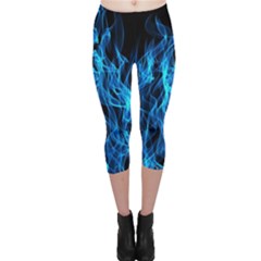 Digitally Created Blue Flames Of Fire Capri Leggings  by Simbadda