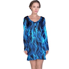 Digitally Created Blue Flames Of Fire Long Sleeve Nightdress by Simbadda