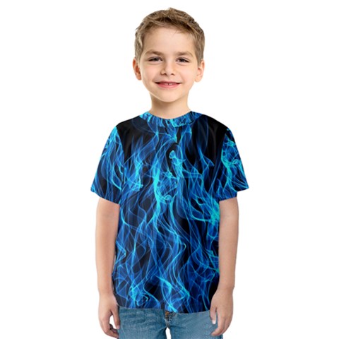 Digitally Created Blue Flames Of Fire Kids  Sport Mesh Tee by Simbadda