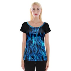 Digitally Created Blue Flames Of Fire Cap Sleeve Top by Simbadda