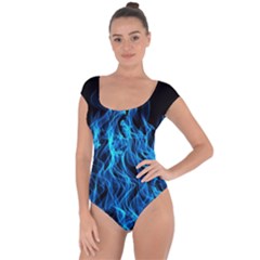 Digitally Created Blue Flames Of Fire Short Sleeve Leotard  by Simbadda