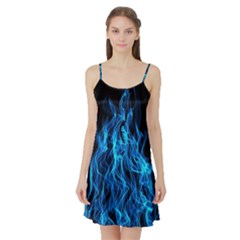 Digitally Created Blue Flames Of Fire Satin Night Slip by Simbadda