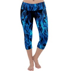 Digitally Created Blue Flames Of Fire Capri Yoga Leggings by Simbadda