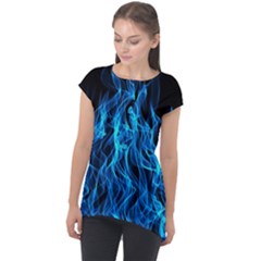 Digitally Created Blue Flames Of Fire Cap Sleeve High Low Top by Simbadda