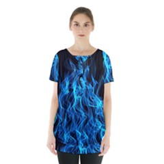 Digitally Created Blue Flames Of Fire Skirt Hem Sports Top by Simbadda