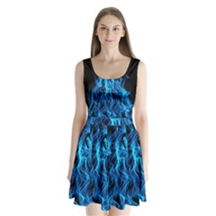 Digitally Created Blue Flames Of Fire Split Back Mini Dress  by Simbadda