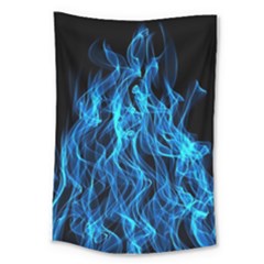 Digitally Created Blue Flames Of Fire Large Tapestry by Simbadda