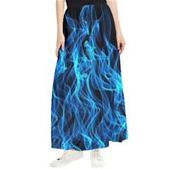 Digitally Created Blue Flames Of Fire Maxi Chiffon Skirt by Simbadda