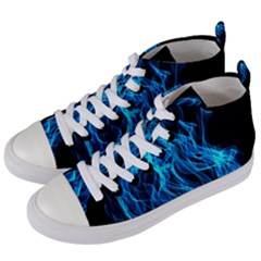 Digitally Created Blue Flames Of Fire Women s Mid-top Canvas Sneakers by Simbadda