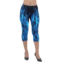 Digitally Created Blue Flames Of Fire Lightweight Velour Capri Leggings  by Simbadda