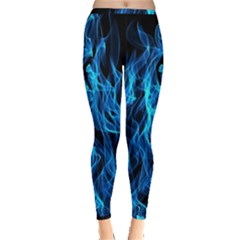 Digitally Created Blue Flames Of Fire Inside Out Leggings by Simbadda