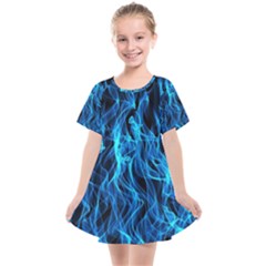 Digitally Created Blue Flames Of Fire Kids  Smock Dress by Simbadda