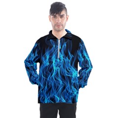 Digitally Created Blue Flames Of Fire Men s Half Zip Pullover by Simbadda