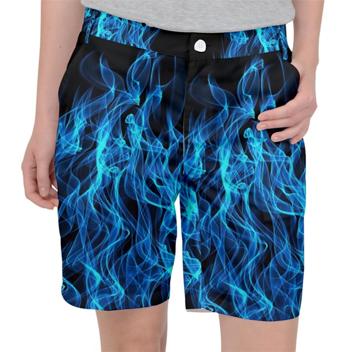 Digitally Created Blue Flames Of Fire Women s Pocket Shorts