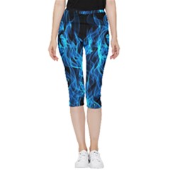 Digitally Created Blue Flames Of Fire Inside Out Lightweight Velour Capri Leggings  by Simbadda