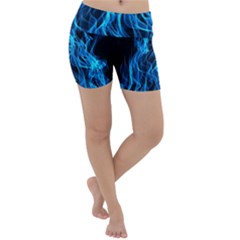 Digitally Created Blue Flames Of Fire Lightweight Velour Yoga Shorts by Simbadda