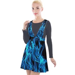 Digitally Created Blue Flames Of Fire Plunge Pinafore Velour Dress by Simbadda