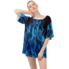 Digitally Created Blue Flames Of Fire Oversized Chiffon Top by Simbadda