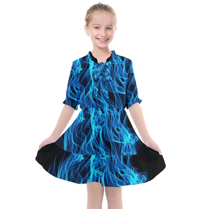 Digitally Created Blue Flames Of Fire Kids  All Frills Chiffon Dress