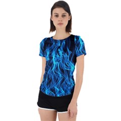 Digitally Created Blue Flames Of Fire Back Cut Out Sport Tee by Simbadda