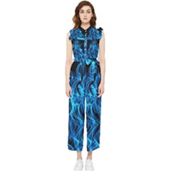 Digitally Created Blue Flames Of Fire Women s Frill Top Chiffon Jumpsuit by Simbadda