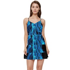 Digitally Created Blue Flames Of Fire Short Frill Dress by Simbadda