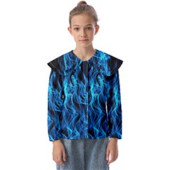 Digitally Created Blue Flames Of Fire Kids  Peter Pan Collar Blouse by Simbadda