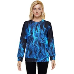 Digitally Created Blue Flames Of Fire Hidden Pocket Sweatshirt by Simbadda