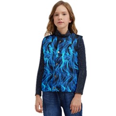 Digitally Created Blue Flames Of Fire Kid s Short Button Up Puffer Vest	