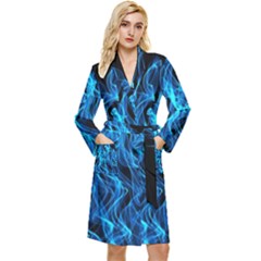 Digitally Created Blue Flames Of Fire Long Sleeve Velvet Robe by Simbadda