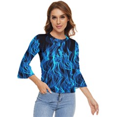 Digitally Created Blue Flames Of Fire Bell Sleeve Top