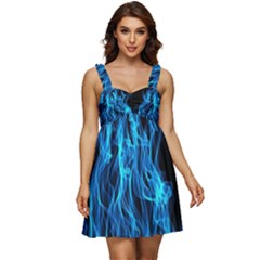 Digitally Created Blue Flames Of Fire Ruffle Strap Babydoll Chiffon Dress by Simbadda