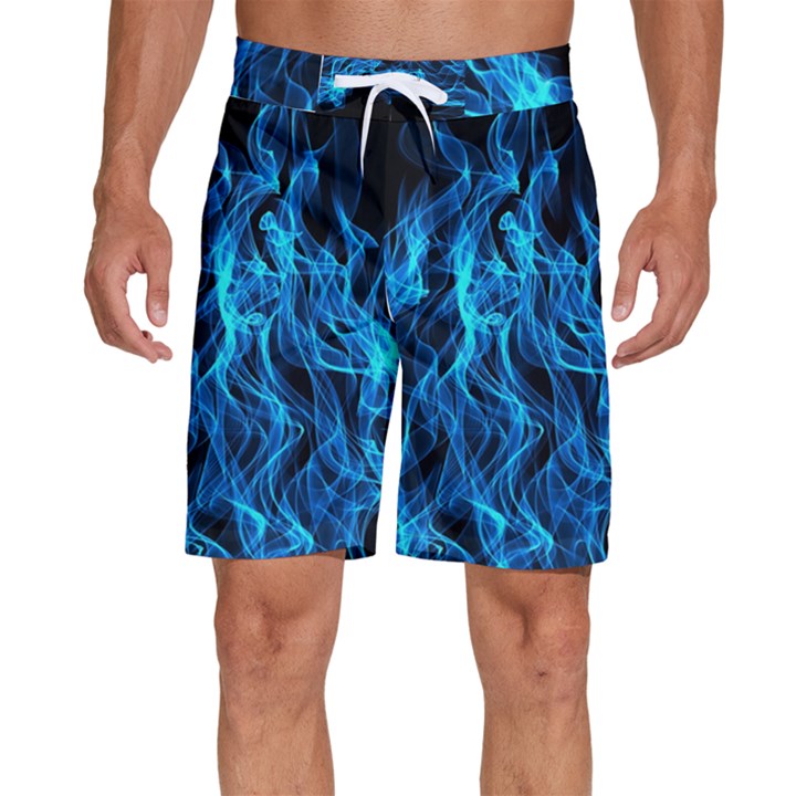 Digitally Created Blue Flames Of Fire Men s Beach Shorts