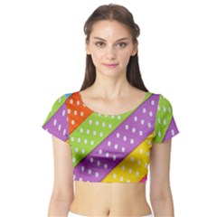 Colorful Easter Ribbon Background Short Sleeve Crop Top by Simbadda