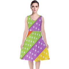 Colorful Easter Ribbon Background V-neck Midi Sleeveless Dress  by Simbadda