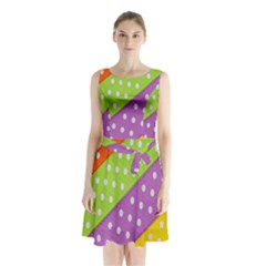 Colorful Easter Ribbon Background Sleeveless Waist Tie Chiffon Dress by Simbadda