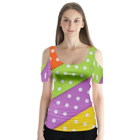 Colorful Easter Ribbon Background Butterfly Sleeve Cutout Tee  by Simbadda