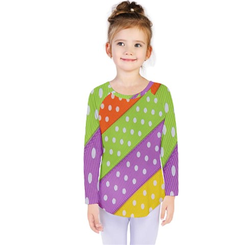 Colorful Easter Ribbon Background Kids  Long Sleeve Tee by Simbadda