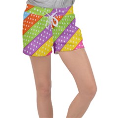 Colorful Easter Ribbon Background Women s Velour Lounge Shorts by Simbadda