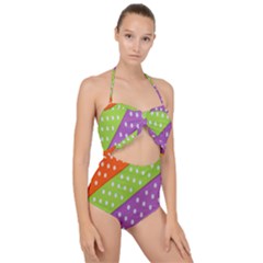 Colorful Easter Ribbon Background Scallop Top Cut Out Swimsuit by Simbadda