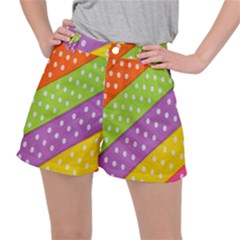 Colorful Easter Ribbon Background Women s Ripstop Shorts by Simbadda