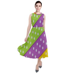 Colorful Easter Ribbon Background Round Neck Boho Dress by Simbadda