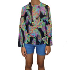 Autumn Pattern Dried Leaves Kids  Long Sleeve Swimwear by Simbadda